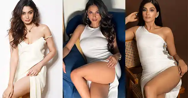 9 Bigg Boss contestants in high slit white dresses flaunting their sexy legs.