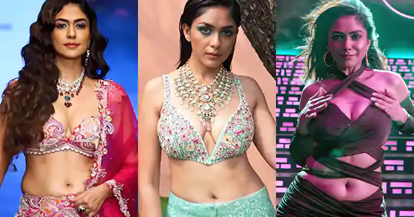 10 Mrunal Thakur navel show hot pics.