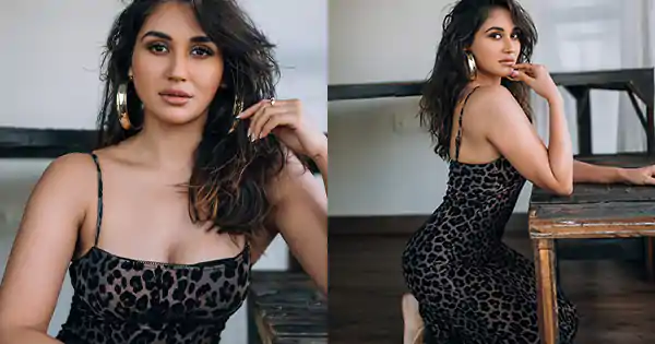 nikita dutta leopard printed bodycon dress sexy figure kabir singh actress