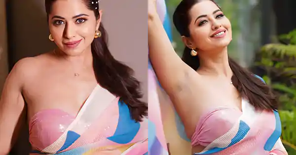 Ridhiema Tiwari in tiny blouse with multi-color saree is too hot to handle.