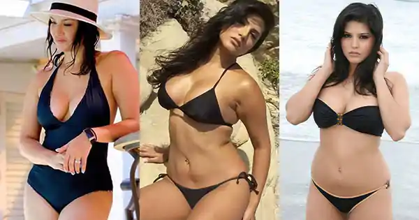 Sunny Leone in black bikinis and swimsuits – hottest pics.