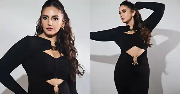 Huma Qureshi in black cutout bodycon dress showed off her fit curves.