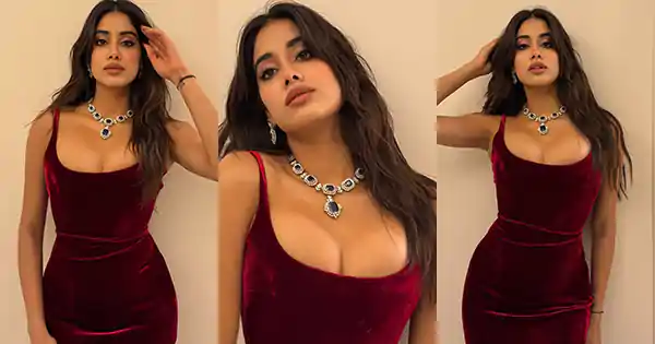 Janhvi Kapoor put on a busty display and flaunted her hourglass figure in velvet bodycon dress.