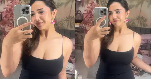 roshni walia selfie black dress cleavage busty indian