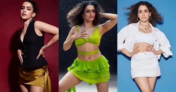 8 stylish looks of Sanya Malhotra in short skirts flaunting her sexy legs.