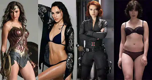 7 Hollywood actresses in superhero costume vs bikini.