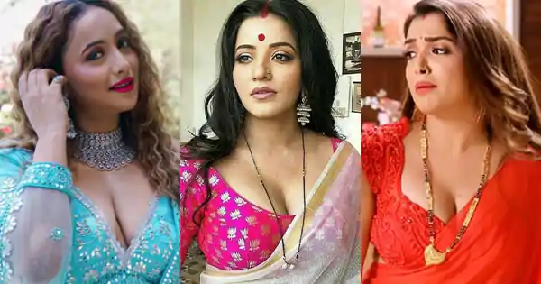 Bhojpuri actresses in deep neckline blouses raising the heat.