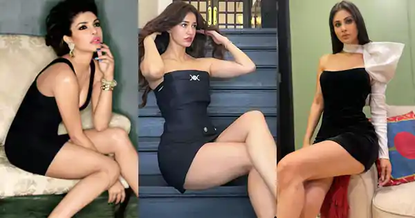 9 hot Bollywood actresses sexy legs show in little black dresses.