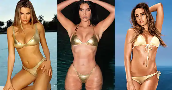 8 Hollywood celebrities in gold bikini flaunting their sexy figure.