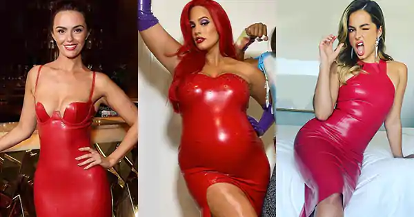 10 Hollywood celebrities in latex red outfits looked too ho tot handle.