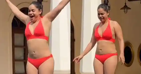 Sumona Chakravarti in red bikini starts the new year – watch video of The Kapil Sharma Show actress.