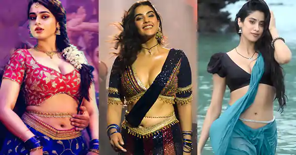 indian actress saree waist chain navel hot song