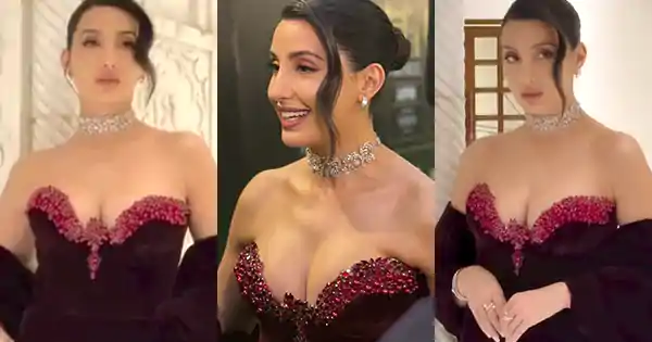 Nora Fatehi stunned in this off shoulder dress putting on a busty display at IIFA 2025.